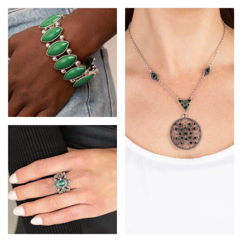 Green Necklace, Bracelet, and Ring
